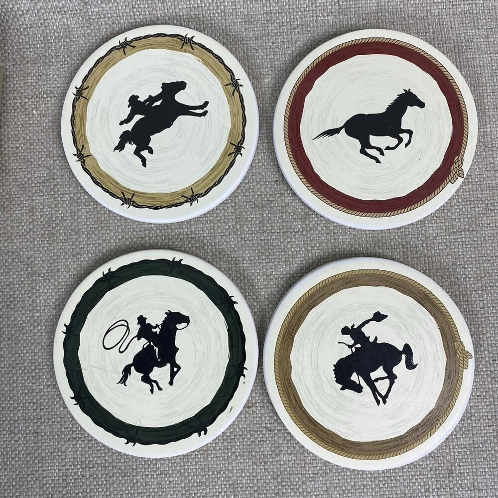 Sonoma Happy Trails Western Coaster Set of 4 Cowboy Rodeo